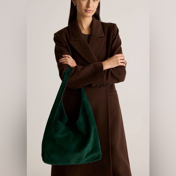 Quince Italian Suede Slouchy Shoulder Bag dark green leather new no tags - Picture 2 of 9